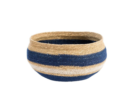 Visuel 1 du produit Corbeille de rangement ronde rayée coloris multicolore en osier - 30 x 30 x 16 cm