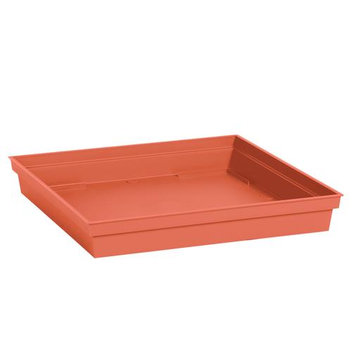 Visuel 1 du produit Soucoupe carrée en plastique coloris terre battue EDA Toscane - 32,6 x 32,6 x 4,9 cm