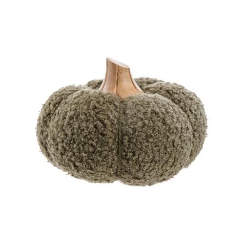 Visuel 1 du produit Citrouille décorative en bois et tissu bouclette vert - Ø 12 x H 12 cm