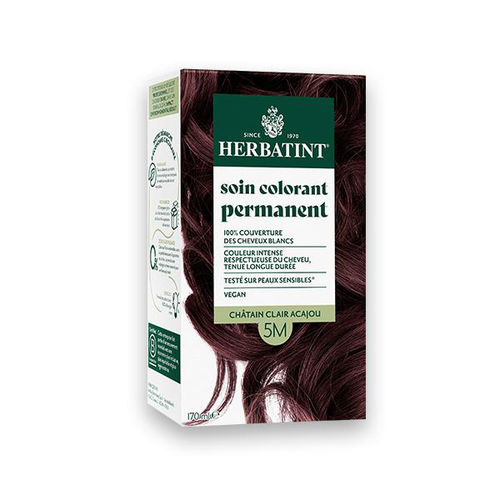 Visuel 1 du produit Coloration permanente pour cheveux châtain clair acajou 5M aux extraits végétaux biologiques vegan Herbatint - 170 ml