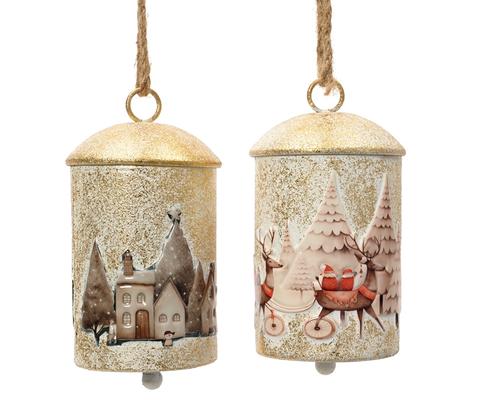 Visuel 1 du produit Cloche à suspendre en métal blanc antique à décor paysage enneigé - Ø 12 cm