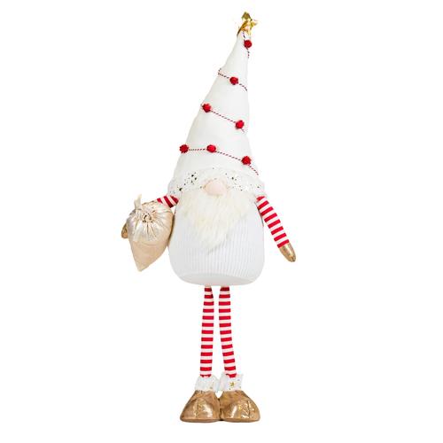 Visuel 1 du produit Peluche décorative de Noël gnome debout bonnet pompons en polyester coloris rouge et blanc - grand modèle H 90 cm