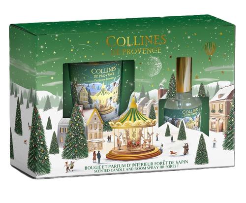 Visuel 1 du produit Coffret bougie parfumée et parfum d’intérieur forêt de sapin Collines de Provence - 75 g / 50 ml