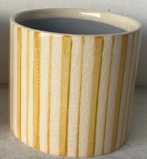 Visuel 1 du produit Cache-pot double traits coloris multicolore en céramique - 12,5 x 12,5 x 9,5 cm