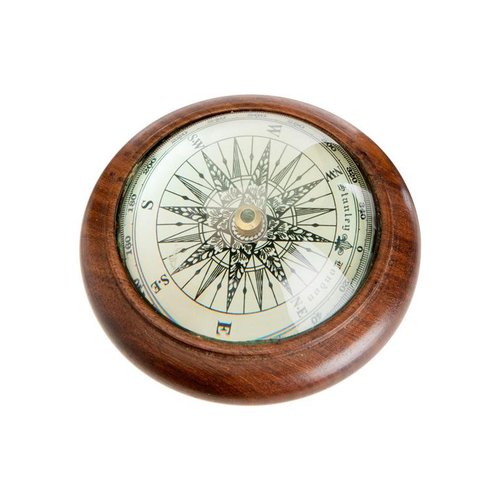 Visuel 2 du produit Objet décoratif boussole vintage en verre et acacia naturel - Ø 10 x H 4,5 cm