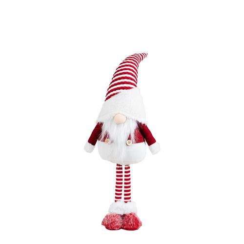 Visuel 1 du produit Peluche décorative de Noël gnome debout bonnet rayé en polyester coloris rouge et blanc - moyen modèle H 65 cm