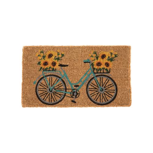 Visuel 1 du produit Paillasson en fibre de coco motif vélo bleu avec tournesols jaunes - 72 x 40 cm