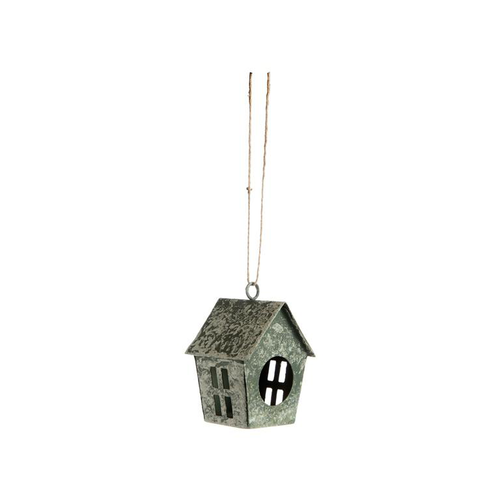 Visuel 1 du produit Décoration à suspendre petite maison en métal vert antique - 5 x 5 x 7 cm