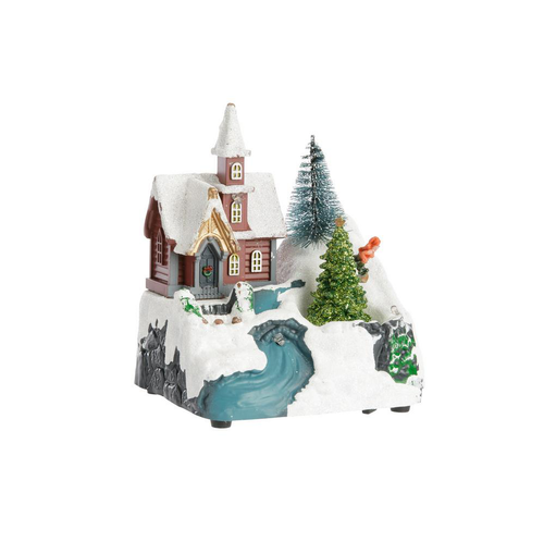 Visuel 1 du produit Scène pour village de Noël coloris multicolore église - 11,5 x 9,5 x H 14 cm (produit vendu à l'unité, livré aléatoirement parmi trois modèles)
