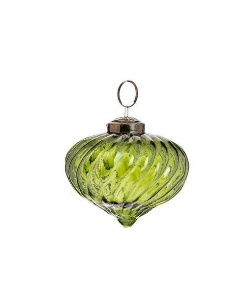 Visuel 1 du produit Suspension boule décorative goutte striée coloris vert en métal - Ø 7,5 cm