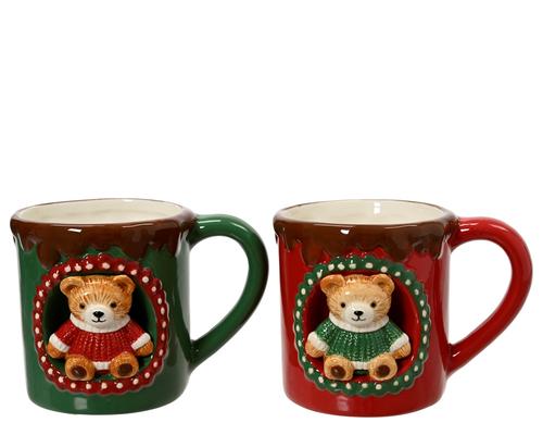 Visuel 1 du produit Mug 3D en dolomite motif ourson bordeaux et vert