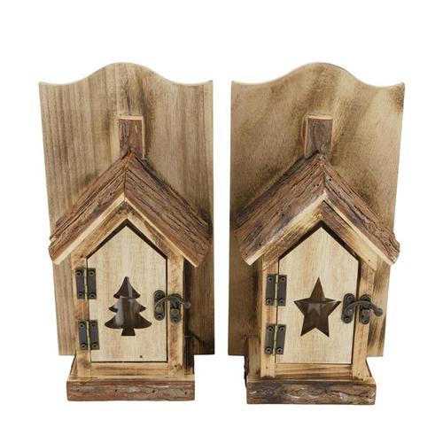Visuel 1 du produit Maison à porte ajourée à poser en bois ancien - 15 x 9 x 28 cm