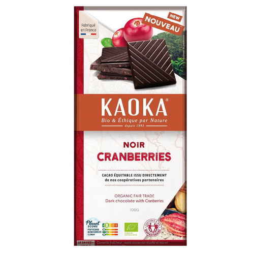 Visuel 1 du produit Chocolat noir 58% cranberries bio Kaoka - 100 g