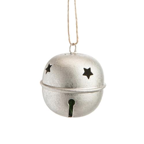 Visuel 1 du produit Suspension grelot ajouré étoile en métal argenté - 6 x 6 x 6,5 cm