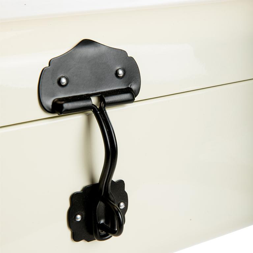 Visuel 3 du produit Coffre de rangement en tôle galvanisée ivoire à fermetures métal noires grand modèle - 49 x 27,5 x 18 cm