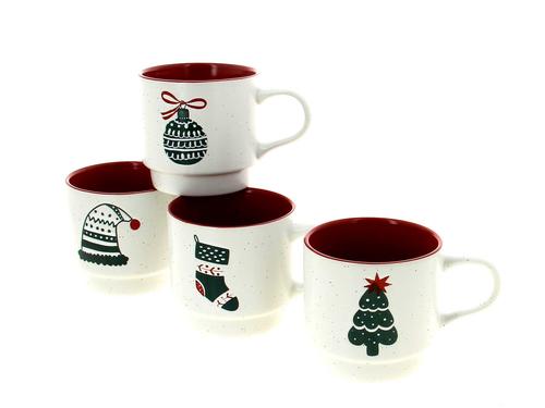 Visuel 1 du produit Mug en céramique blanche avec décor de Noël verte et rouge 390 ml - Ø 9,1 x H 8 cm