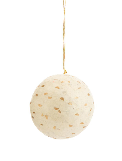 Visuel 1 du produit Suspension décorative boule coloris beige en coton maché - 7,5 x 7,5 cm