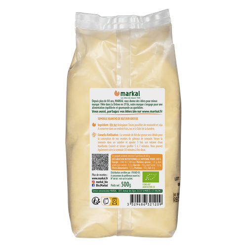 Visuel 2 du produit Semoule blanche grosse de blé dur bio – 500 gr