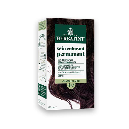 Visuel 1 du produit Coloration permanente pour cheveux châtain acajou 4M aux extraits végétaux biologiques vegan Herbatint - 170 ml