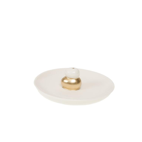 Visuel 2 du produit Porte-encens en céramique blanche et or Dorine - 13 x 4,5 x 12,5 cm