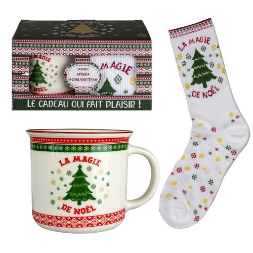 Visuel 1 du produit Set mug avec chaussette coloris blanc dans une boîte magie de Noël - H 9,8 cm