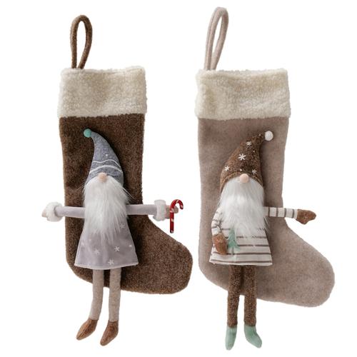 Visuel 1 du produit Chaussette de Noël avec lutin en polyester beige Willi - 55 x 23 x 4 cm