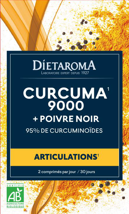 Visuel 1 du produit Complément alimentaire curcuma 9000 + poivre noir articulations Dietaroma - 60 comprimés