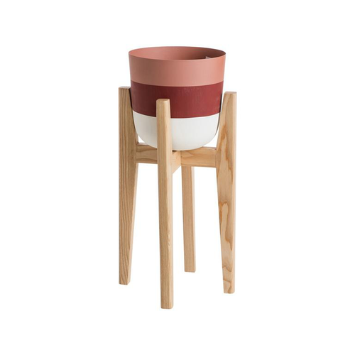 Visuel 1 du produit Porte-plante rond terracotta/bordeaux/crème sur pied en bois de frêne - 25 x 25 x 51 cm