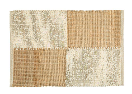 Visuel 1 du produit Tapis décoratif carreaux bicolore coloris beige en laine - 60 x 90 cm