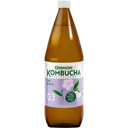 Visuel 1 du produit Kombucha non pasteurisé thé blanc en bouteille de verre Germline - 1 litre