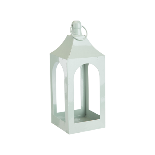 Visuel 1 du produit Lanterne carrée ajourée en métal vert d’eau grand modèle - 14 x 14 x 37 cm