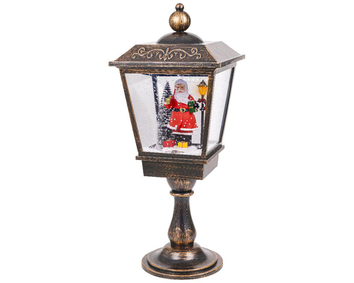 Visuel 1 du produit Lanterne coloris gris antique avec père Noël à LED blanc froid et effet neige tombante  - 27 x 27 x 70 cm