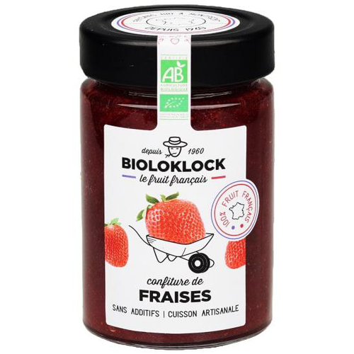 Visuel 1 du produit Confiture de fraises bio en pot de verre Bioloklock - 230 g