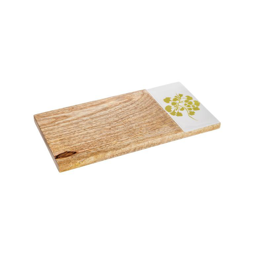 Visuel 1 du produit Petite planche à découper en bois de manguier et décor fleuri blanc/vert clair - 30 x 15 cm