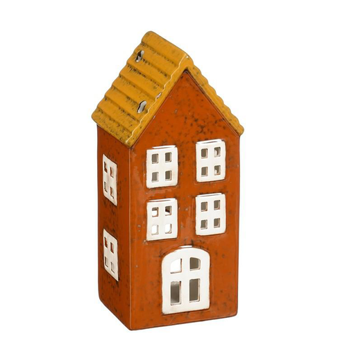 Visuel 1 du produit Porte bougie en céramique rouge forme maison - 8 x 7 x 17,5 cm