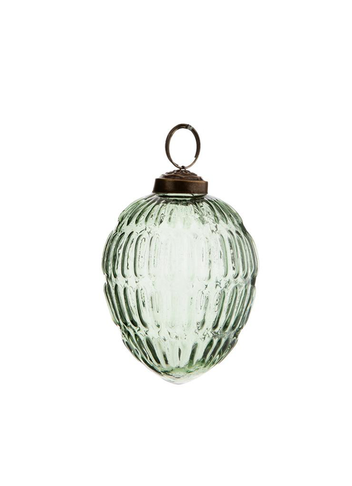 Visuel 1 du produit Suspension boule décorative conique relief transparente coloris vert en verre et métal - 8 x 6 cm