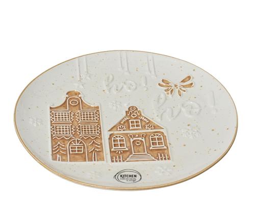 Visuel 1 du produit Plat rond en dolomite blanc avec décor maison beige - Ø 26 cm
