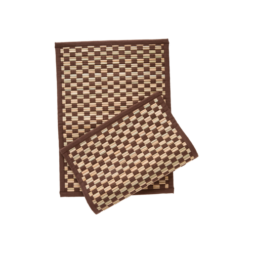 Visuel 1 du produit Set de table à carreaux en coton marron et herbier naturel x 2 - 50 x 35 cm