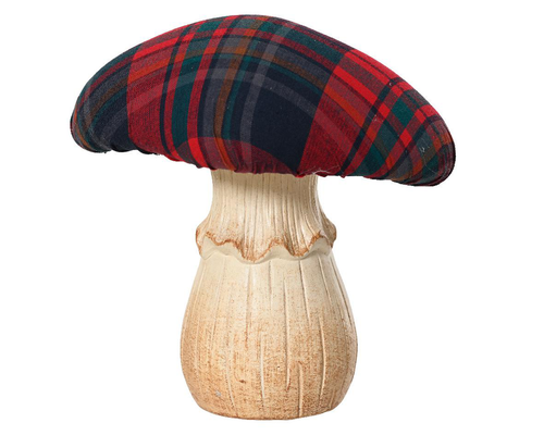 Visuel 1 du produit Champignon à chapeau tartan en terre cuite - 14 x 18 x 18,5 cm