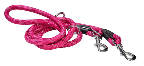 Visuel 1 du produit Laisse pour chien en nylon rond coloris fuchsia 3 positions Bobby Walk - 189 cm