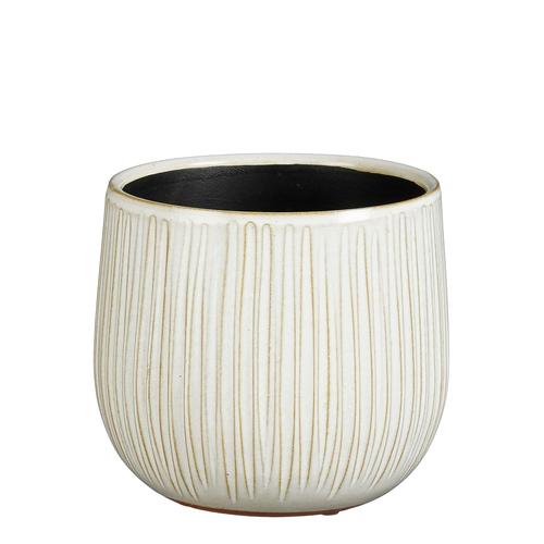 Visuel 1 du produit Pot rond cannelé coloris beige en céramique Pablo Mica Decorations - 16 x Ø 18 cm