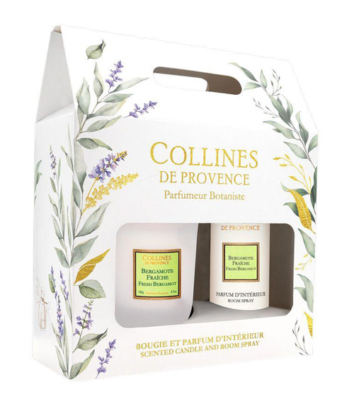 Visuel 1 du produit Coffret bougie et parfum intérieur senteur bergamote fraîche Collines de Provence - 180 g + 100 ml