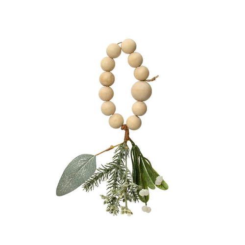 Visuel 1 du produit Rond de serviette coloris vert avec boules en bois, pommes de pin, eucalyptus et paillettes Modern – 6 x 9 x 9 cm