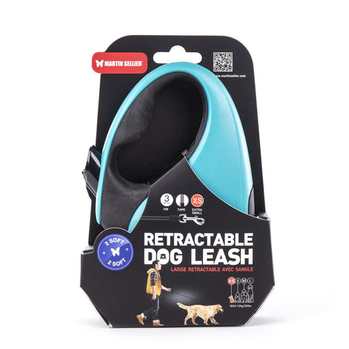 Visuel 1 du produit Laisse cordon à enrouleur bleu turquoise Martin Sellier 2 Soft XS - 3 m