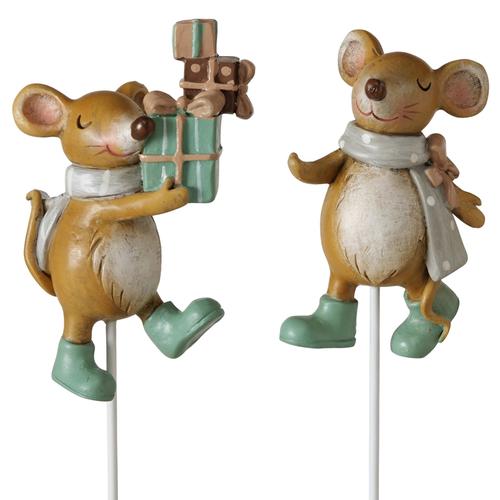 Visuel 1 du produit Pique décorative souris en résine marron Mausi - 3,5 x 2,3 x 24 cm