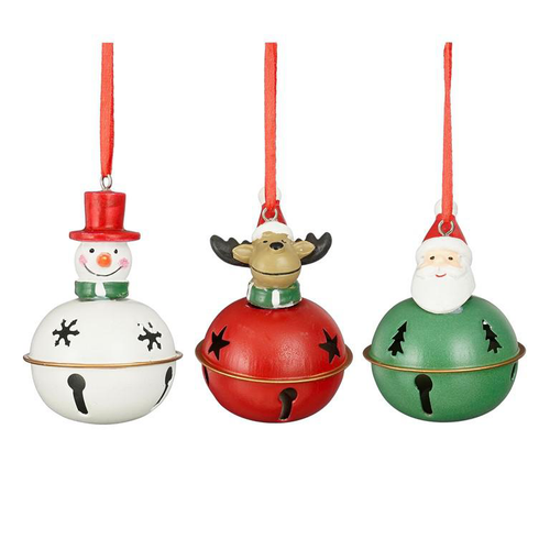 Visuel 1 du produit Décoration à suspendre cloche en métal avec personnage de Noël - Ø 5,5 x 7 cm