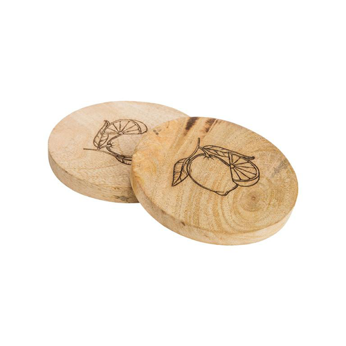 Visuel 1 du produit Sous-verres en bois de manguier à décor citron noirs x2 - Ø 10 cm