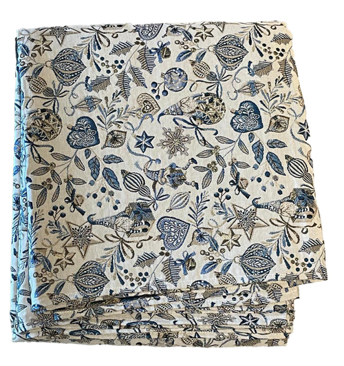 Visuel 1 du produit Nappe rectangulaire blanche à motifs bleus en PE/coton Boréal - 150 x 250 cm