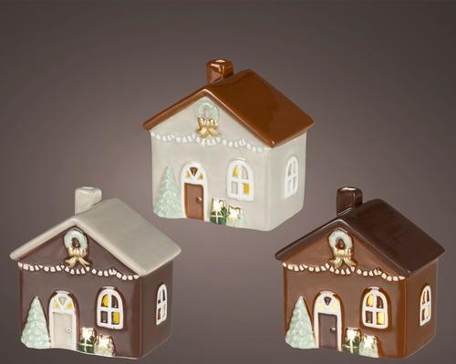 Visuel 1 du produit Maison décorative en dolomite blanche et marron à guirlande LED grand modèle - 10,6 x 6,7 cm