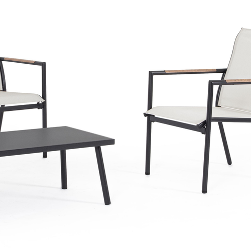 Visuel 2 du produit Salon de jardin en acier coloris gris Mimosa - 4 éléments (canapé, table basse et deux fauteuils)